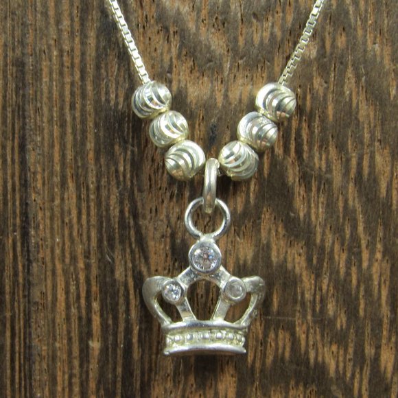 Jewelry - 18" Sterling Silver CZ Crown Small Odd Necklace